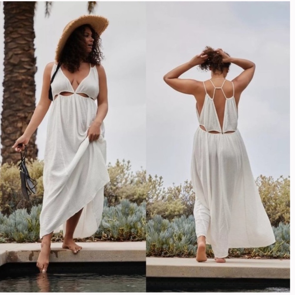 Anthropologie Gauzy Cutout Cover-Up Maxi Dress Ivory Size XL. NWT.